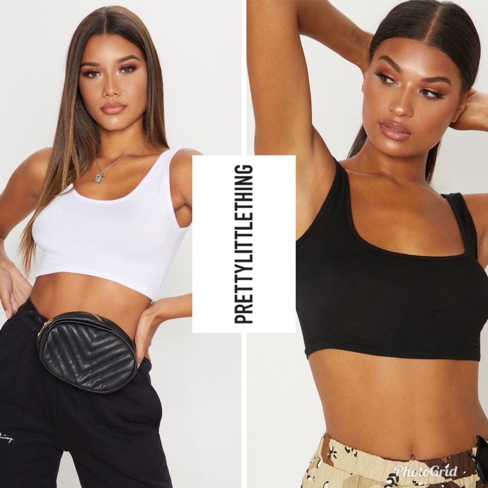 PRETTYLITTLETHING two basic scoop neck crop tops